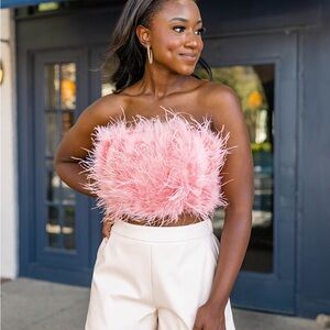 House of Harlow 1960 Pale Pink Feather Cropped Top US 10 Cocktail Hour